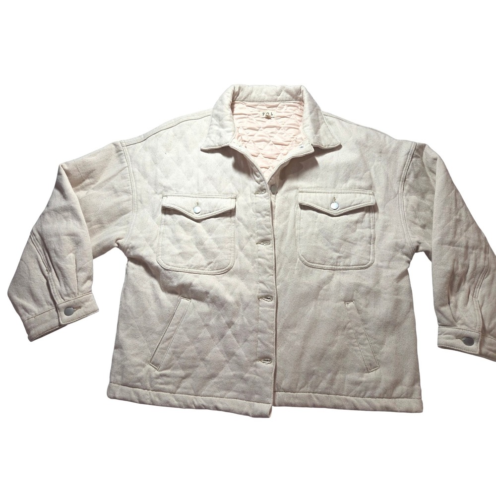 POL Quilted Jacket Beige Medium Snap Button Front Chest & Hip Pockets